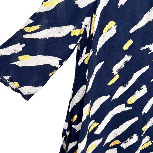 JM Collection Plus Size 2X Navy Blue Metallic Gold Lightweight Blouse Shirt Top - Picture 5 of 8